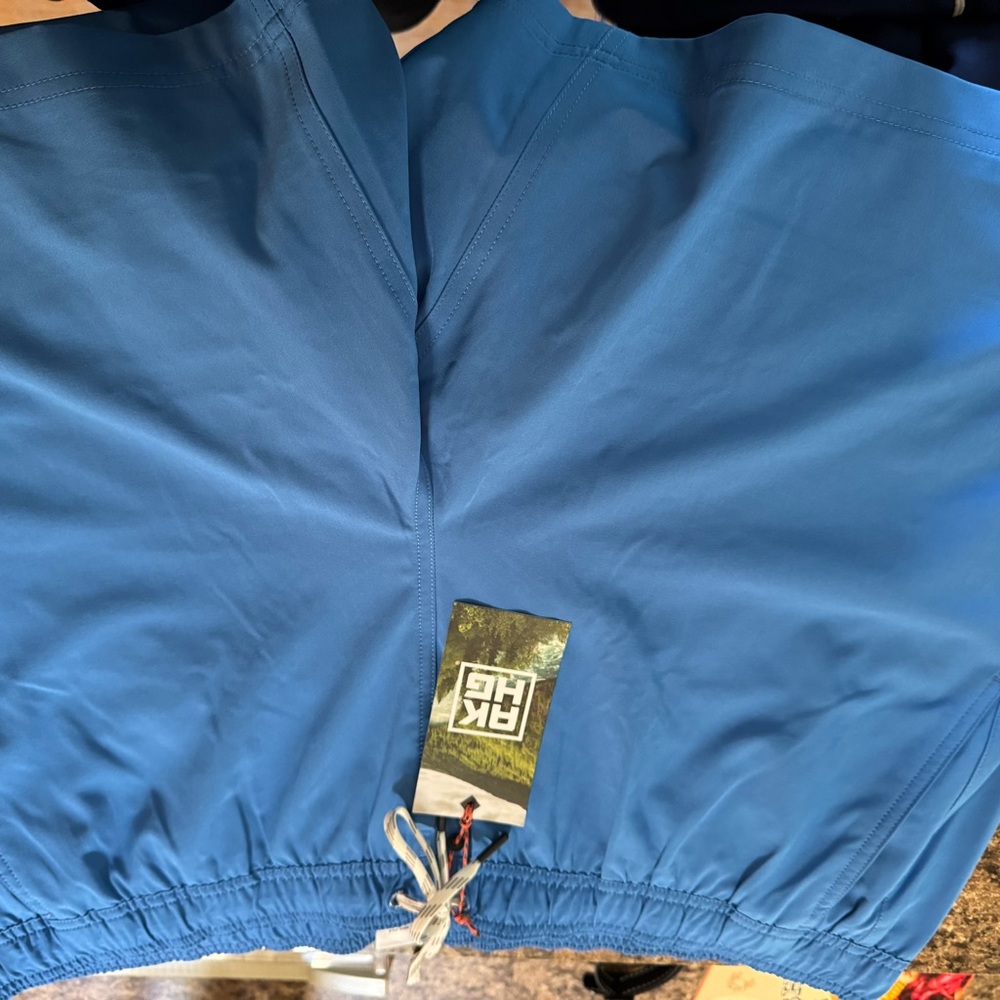 Duluth Trading Co Blue Alaskan Hardgear swim trunks with liner
